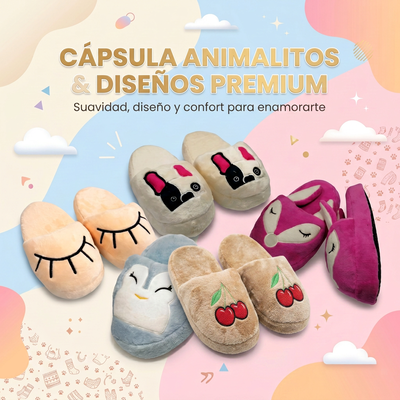 PANTUFLONES PREMIUM ANIMALITOS Y DISEÑOS BORDADOS