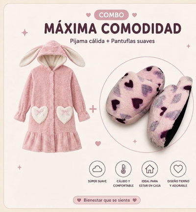 Set bata peluche más Pantuflón línea premium.