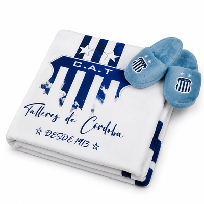 Set Manta Soft Premium + Pantuflas a Juego TALLERES  (Diseños Exclusivos PC)