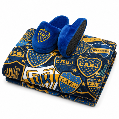 Set Manta Soft Premium + Pantuflas a Juego BOCA  (Diseños Exclusivos PC)