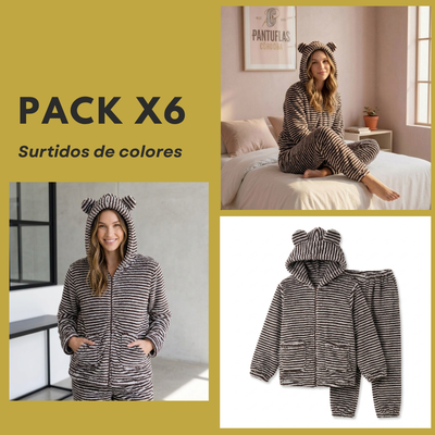 PROMO PACK X6 PIJAMA CAMPERA ADULTO UNISEX POLAR DOBLE 