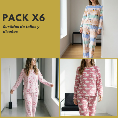 PROMO PACK X6 PIJAMA ADULTO DAMA PLUSH ESTAMPADO&nbsp;