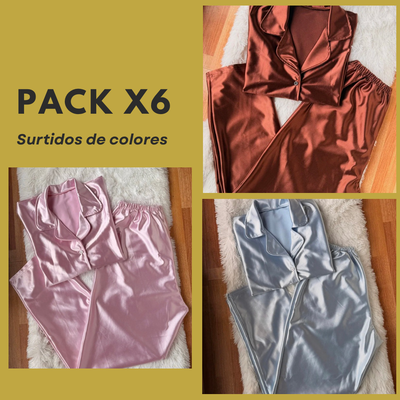 PROMO PACK X6 CAMISERO SATÉN LISO DAMA PREMIUM [MANGA LARGA ] 