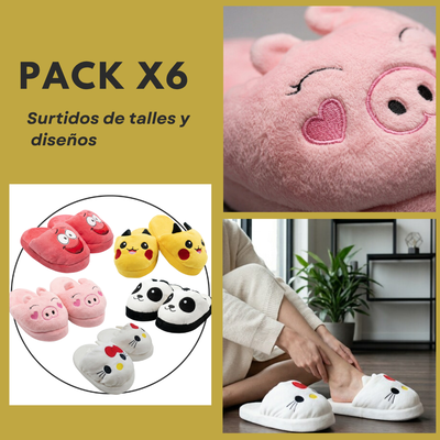 PROMO PACK X6 Pantuflones Animados Bordados | Alta Rotación (Línea Económica)