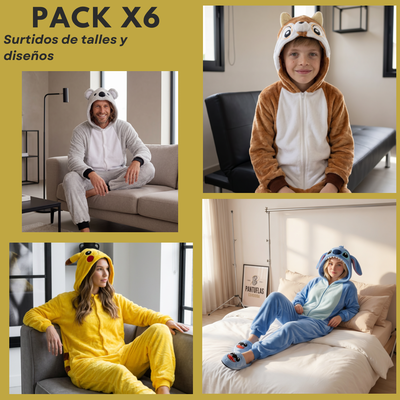 PROMO PACK X6 PIJAMA KIGURUMIS NIÑO-JUVENIL/ADULTO 