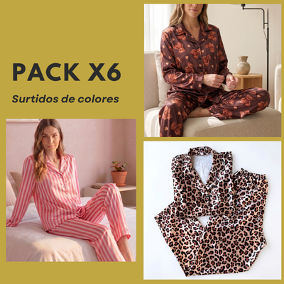 PROMO PACK X6 CAMISERO SATÉN DISEÑOS DAMA PREMIUM [MANGA LARGA ] 