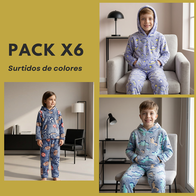 PROMO PACK X6 PIJAMAS INFANTIL POLAR LUMINOSO VARIOS DISEÑOS 