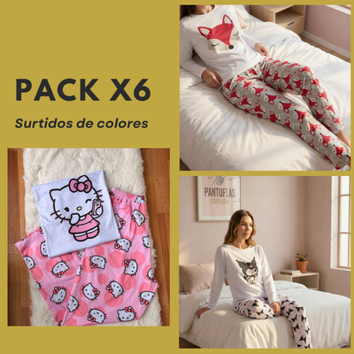 PROMO PACK X6 PIJAMA ADULTO MODAL SOFT ANIMADO [Manga larga]