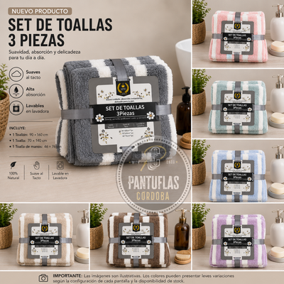     ⭐ Set de Toallas 3 Piezas Premium XL (rayadas)