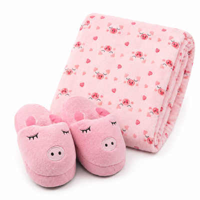 Set Manta Soft Premium + Pantuflas a Juego CHANCHITO (Diseños Exclusivos PC)