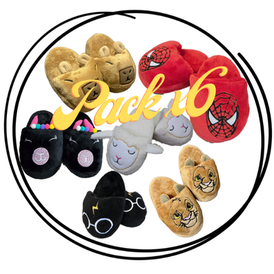 Pack x6 pantuflones animados premium personajes surtidos