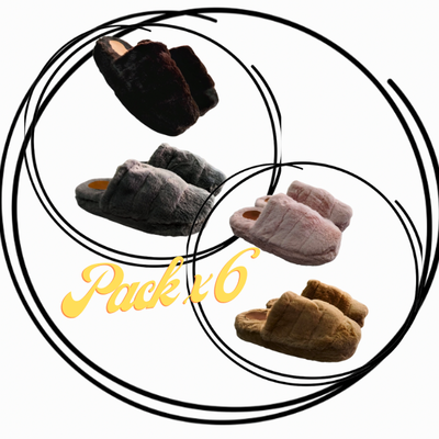 pack x 6 Pantuflon simil piel de conejo punta cerrada 35/40