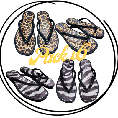 Pack x6 Ojota punta cuadrada base animal print PREMIUM 35-40 TENDENCIA 2026