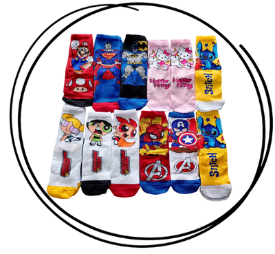 Docena de medias 3/4 bordadas personajes premium niños