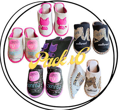 Pack x6 Pantufla dama verano jersey bordadas/estampadas premium punta abierta 35/40