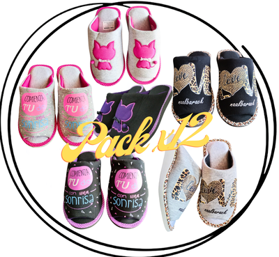 Pack x12 Pantufla dama verano jersey bordadas/estampadas premium punta abierta 35/40