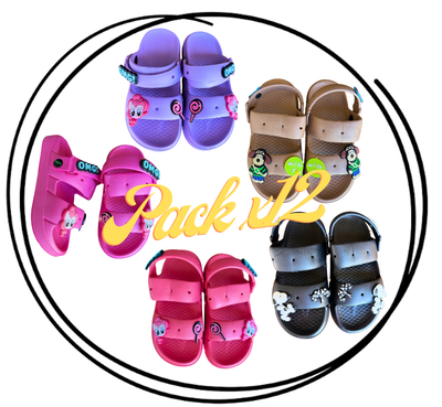 Pack x12 Sandalia niños T.24/29 importada pines personajes