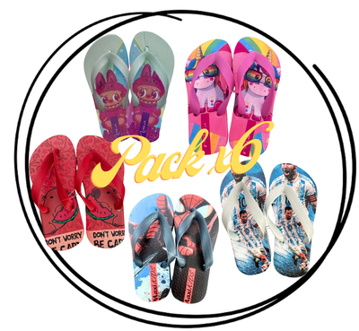 Pack x6 Ojota slim niños estampadas 25/34