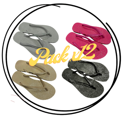 Pack x12 Ojota slim dama glitter 35/40