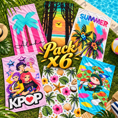 PACK X 6 TOALLÓN PLAYER0 DE MICROFIBRA 73 × 150 CM ✨ DISEÑOS SURTIDOS