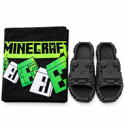 ☀️ Set Playero Niño Toallón + Ojotas a Juego MINECRAFT