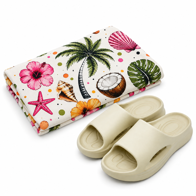 ☀️ Set Playero Toallón + Gomón Plataforma EVA Anatómico beige