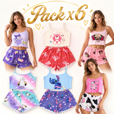 PROMO Pack x6 Pijama de Verano Estampado – Top y Short