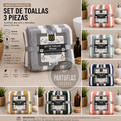     ⭐ Set de Toallas 3 Piezas Premium XL (rayadas)