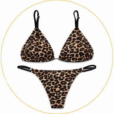 Bikini Triángulo print leopardo microfibra con LYCRA less Regulable-Premium