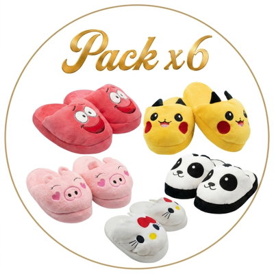 PROMO PACK X6 Pantuflones Animados Bordados | Alta Rotación (Línea Económica)