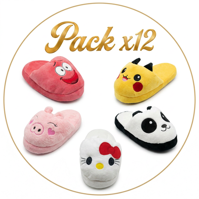 PROMO PACK X12 Pantuflones Animados Bordados | Alta Rotación (Línea Económica)