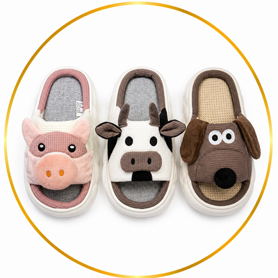 Pantufla Animada Animalitos Unisex Base Soft Abierta 30/35 🐷🐶🐮