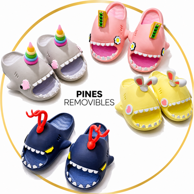 OFERTA Pack x6 o x12 Ojotas faja tiburones pines removibles 30/35