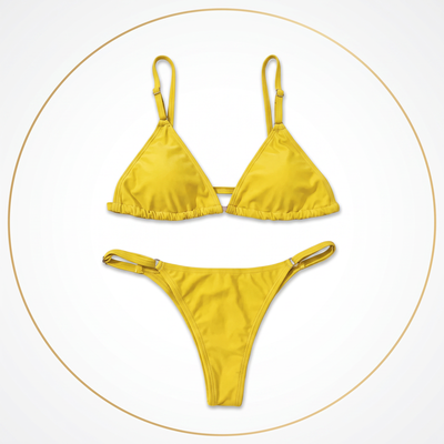 Bikini Triángulo amarillo microfibra con LYCRA less Regulable-Premium