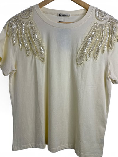 Remera algodón importado Pedrería en hombros