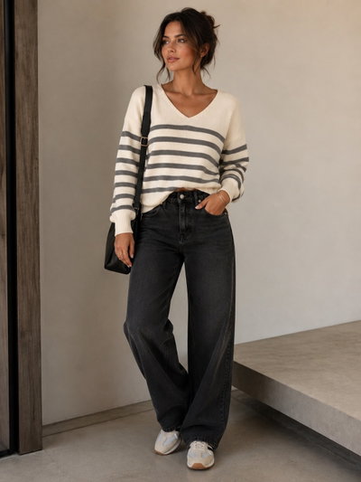 Sweaters rayado escote V