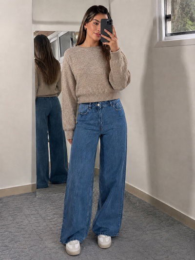 Jeans Wide Leg Rígido tiro Medio a corto