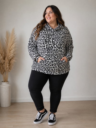 Polerón canguro animal print talle especial