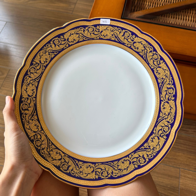Plato de porcelana Limoges J. BERNARDAUD modelo Vendome diam 26cm azul cobalto y oro