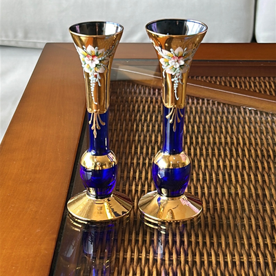 Duo de violeteros de cristal de murano azul &nbsp;con detalles en oro (precio individual)