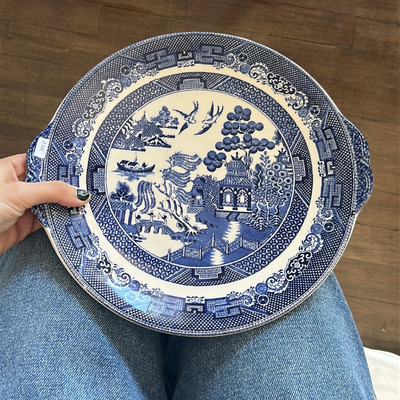 Plato/Fuente redondo motivo oriental con manija de porcelana inglesa Johnson Bros