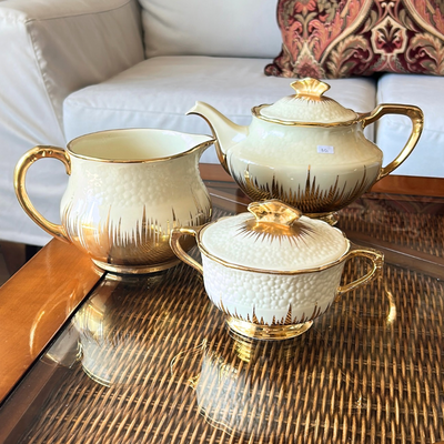 Juego de tetera, lechera y azucarera XL de porcelana inglesa J&G Meakin Sunshine
