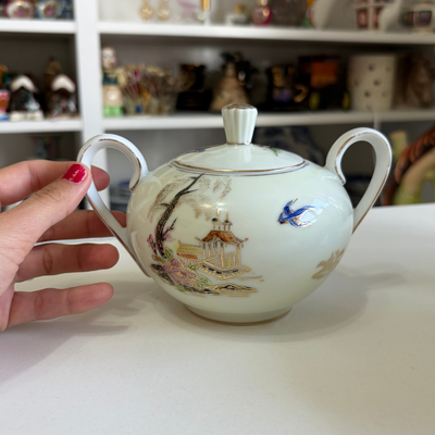 Azucarera de porcelana Tsuji con diseño oriental