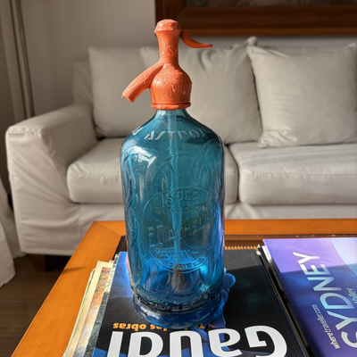 Sifón antiguo color Azul con cabezal de PVC  de alta densidad