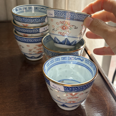 Seis cuencos de porcelana china técnica grano de arroz A LA LUZ (precio ind)