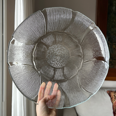 Plato grande de vidrio vintage 1990 prensado transparente  Arcoroc Fleur