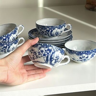 5 tazas de té porcelana cáscara de huevo (el juego completo)