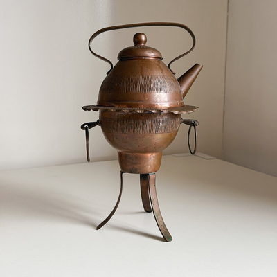 Set de tetera y hornillo de cobre vintage