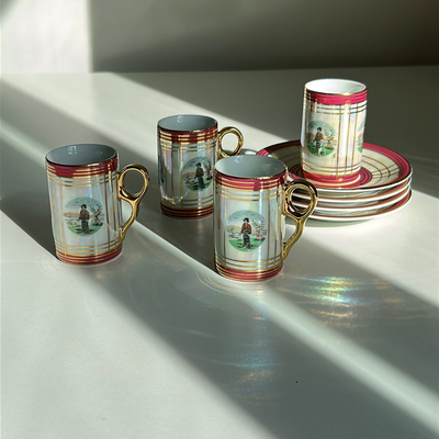 4 tazas de café orientales Porcelamarte (el juego completo)