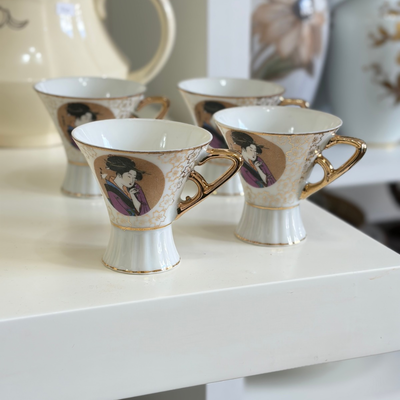 4 tazas de café de porcelana japonesa con dibujo geisha
